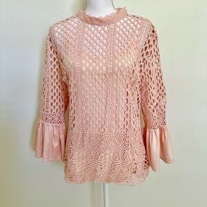 Dolce Cabo Crocheted Lace Blush Pink Top Size XL